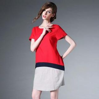 Elabo Short-Sleeve Color-Block Dress
