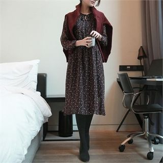 mayblue Tie-Neck Patterned Chiffon Dress