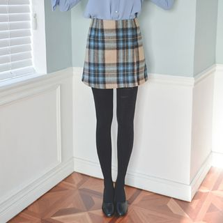 JUSTONE Plaid Wool Blend Mini Wrap Skirt