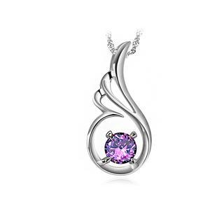 BELEC White Gold Plated 925 Sterling Silver Angel Wings Pendant with Purple Cubic Zircon and Necklace