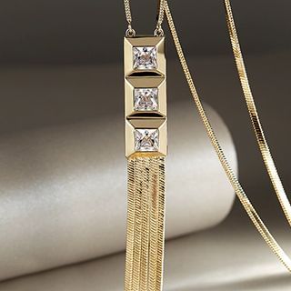 T400 Jewelers Rhinestone Tassel Necklace