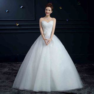 Shannair Strapless Flower Accent Lace Wedding Ball Gown