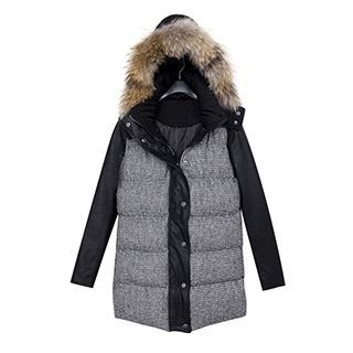 FURIFS Faux Leather Furry Hooded Padded Jacket