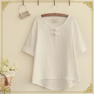 Fairyland Short-Sleeve Chinese Frog Button Top