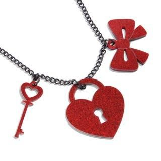 Sweet & Co. Red Glitter Heart Lock & Key Necklace
