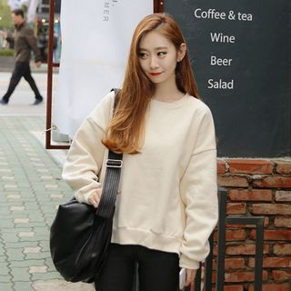 Seoul Fashion Brushed-Fleece Slit-Hem Sweatshirt