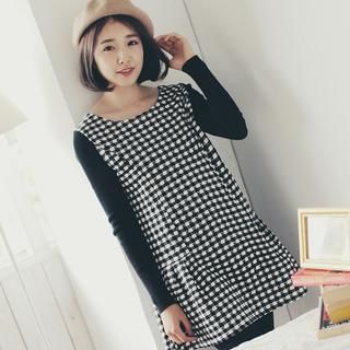 Tokyo Fashion Knit-Sleeve Plaid Dress