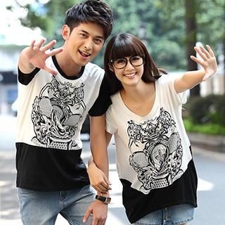 Igsoo Print Couple Short-Sleeve T-Shirt