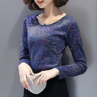 Beekee Glitter Mesh Fleece-lined Top