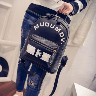 Seok Lettering Faux Leather Backpack