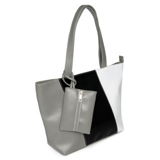 yeswalker Color-Block Tote with Pouch Grey and Black and White - One Size