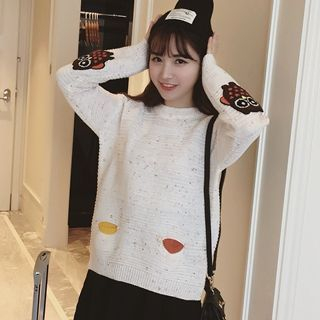 Colorful Shop Applique-Owl Embroidered Knit Top