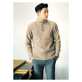 HOTBOOM Wool Blend Cable-Knit Sweater