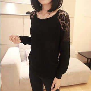 Soft Luxe Long-Sleeve Lace Panel Knit Top