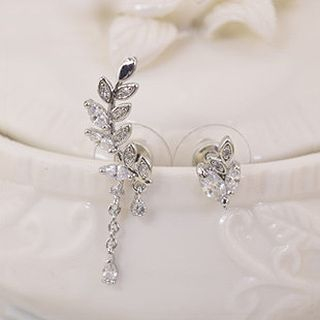 Ciroki Leaf CZ Asymmetrical Drop Earrings