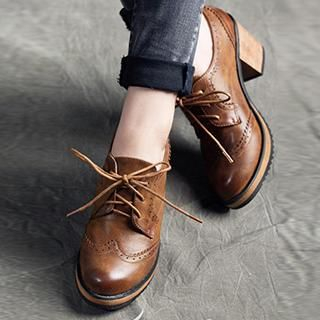MIAOLV Stitched Block Heel Lace-up Oxford Shoes