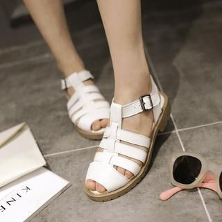 Shoes Galore T-Strap Perforated Flat Sandals