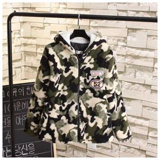 TOJI Camouflage-Print Applique Fleece Hooded Jacket