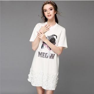 Ovette Short-Sleeve Cat Print Dress