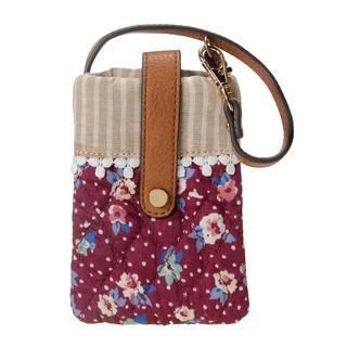 ans Floral Striped Panel Mobile Pouch Wine - One Size