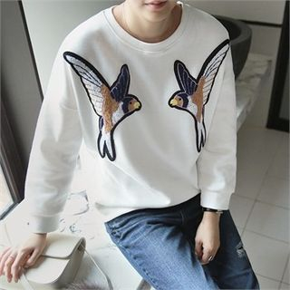 mayblue Bird-Appliqu  Cotton Sweatshirt