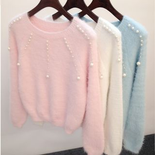Octavia Faux Pearl Accent Fleece Sweater
