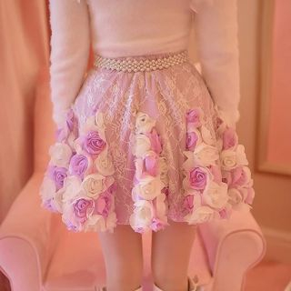 Candy Rain Flower Lace Panel A-Line Skirt