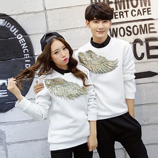 Lovebirds Couple Wing Sequined Long-Sleeve Top