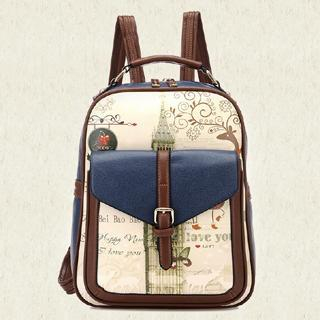 BeiBaoBao Faux Leather Printed Backpack