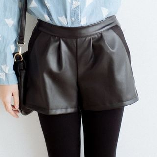 Forest Girl Faux Leather Panel Shorts