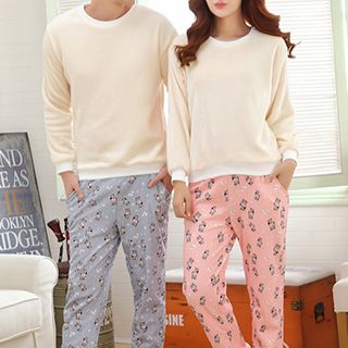 Fancy Show Pajama Set: Fleece Couple Pullover + Couple Printed Pants