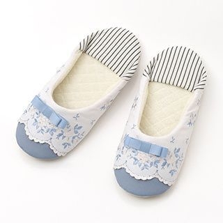 Tokyo Garden Floral Print Bow Home Slip Ons