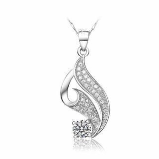 BELEC 925 Sterling Silver Pendant with White Cubic Zircon and Necklace-40cm