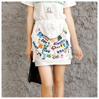 Cute Colors Appliqu  Drawstring A-Line Skirt