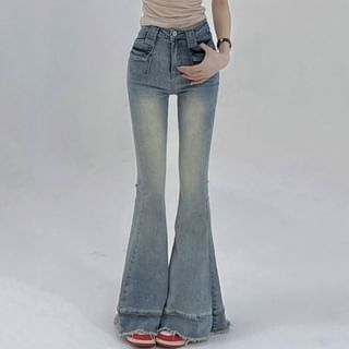 High Waist Frayed Bell Bottom Jeans