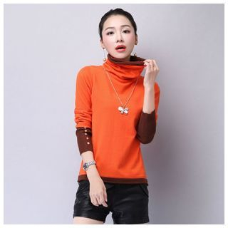 Mistee Two Tone Turtleneck Knit Top