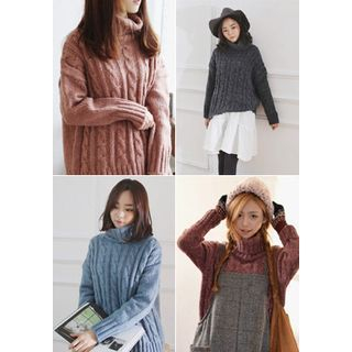 GOROKE Turtle-Neck Cable-Knit Sweater