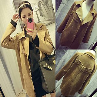 Bloombloom Fringed Double-breasted Suede Trench Coat