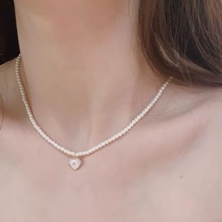 Heart-Shaped Faux Pearl Pendant Necklace White - One Size