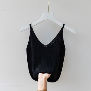 V-Neck Plain Cable Knit Top