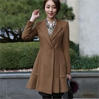ode' Hidden-Button A-Line Wool Blend Coat