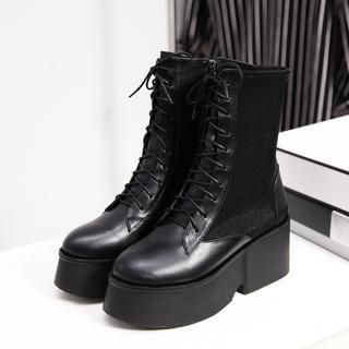 JY Shoes Genuine Leather Lace-Up Platform Short Boots