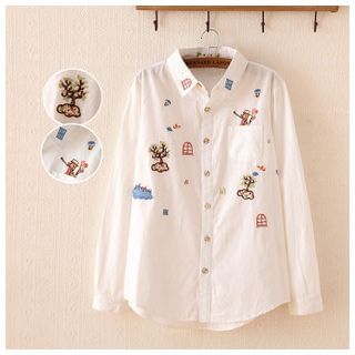 Waypoints Embroidered Linen-blend Long-Sleeve Blouse