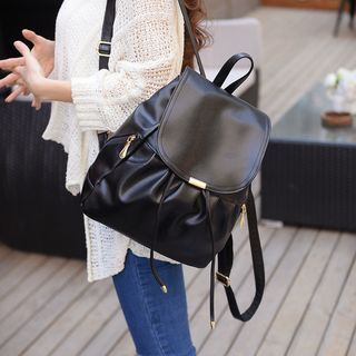 LineShow Faux Leather Flap Backpack