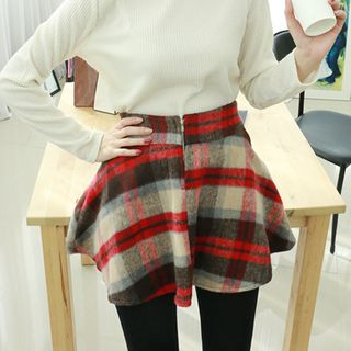 Dodostyle Zip-Front Check A-Line Mini Skirt