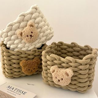 Bear Woven Fabric Desk Organizer Basket