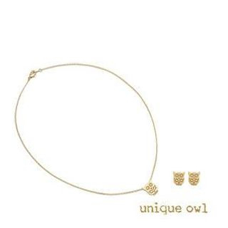 soo n soo Set: Owl-Pendant Earrings + Necklace