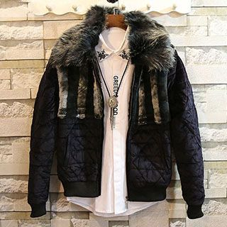 Rockedge Furry-Collar Paneled Padded Zip Jacket
