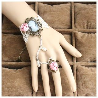 Glamiz Rose Lace Ring Bracelet