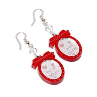 Sweet & Co. Red Glitter Sweet Heart Pendant Swarvoski Dangle Earrings